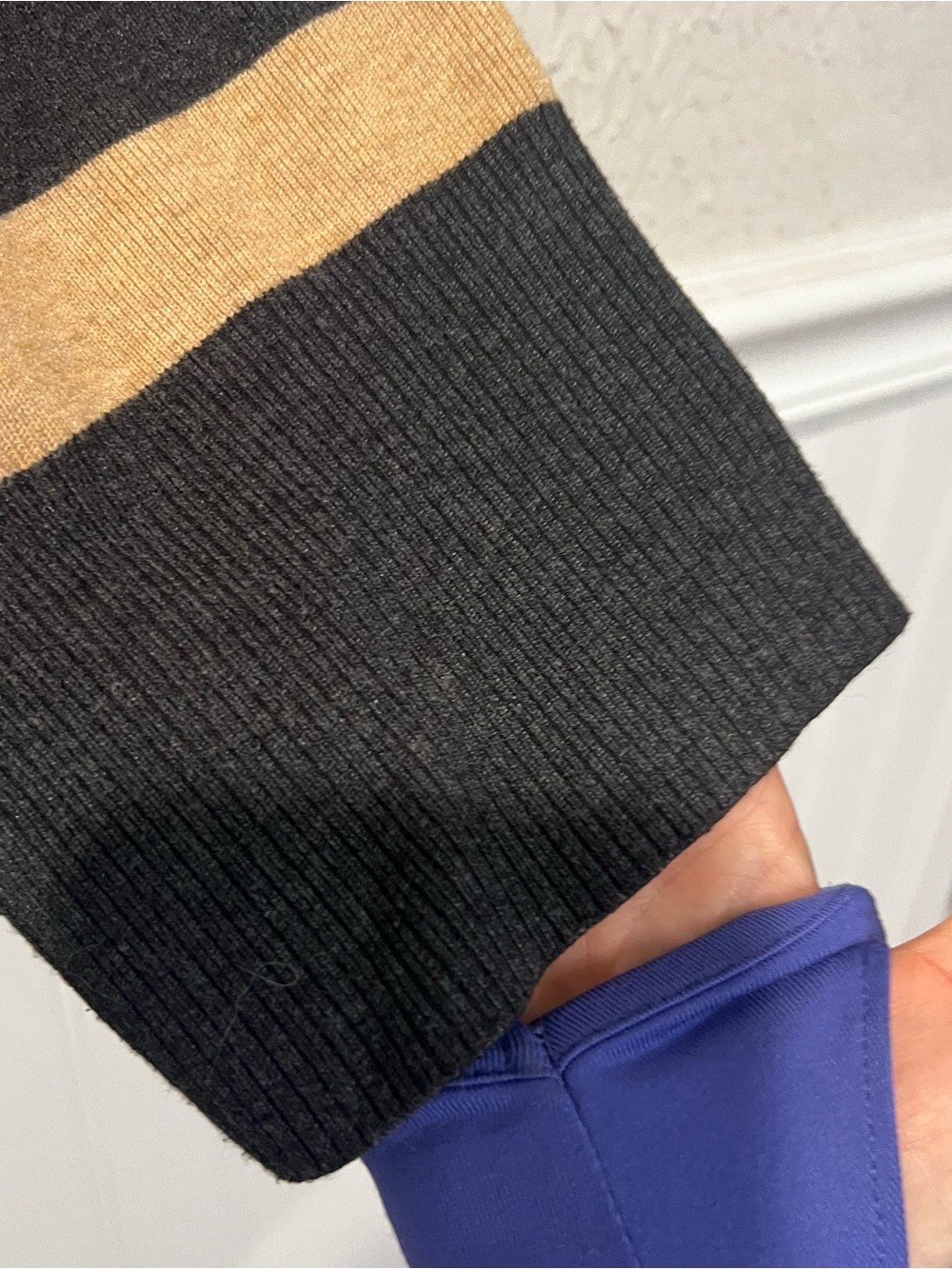 Free People 1/4 zip Black and Tan Coastal stripe pullover sweater size X small - Picture 8 of 13